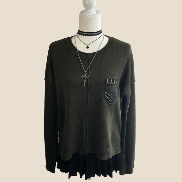 Rails Sweaters - Rails Stafford Sweater Womens Large Olive Green Cotton Cashmere Military Patch